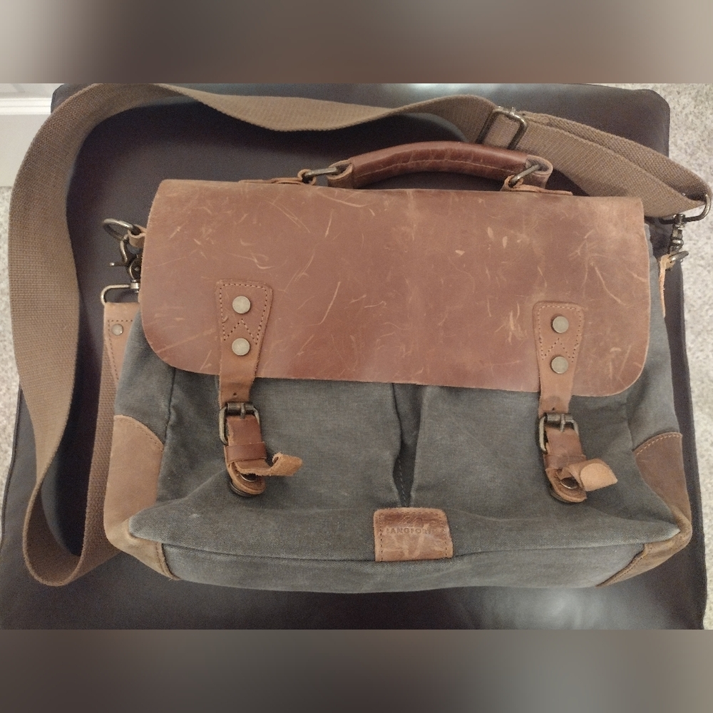 Langforth Unisex Gray And Tan Laptop Messenger Bag - Picture 2 of 7